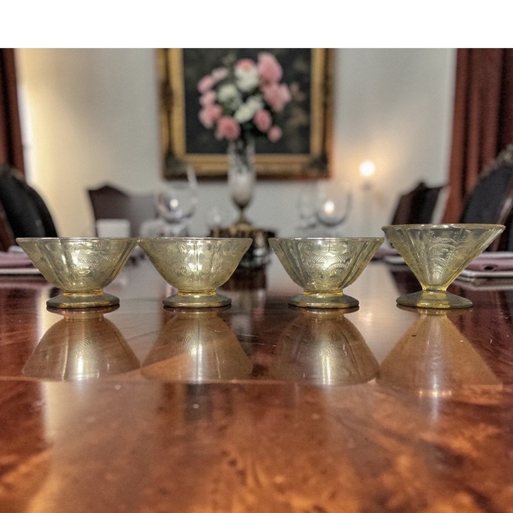 Federal Glass Madrid Amber Sherbet‎ Glasses, Set Of 4, Vtg Depression Glassware
